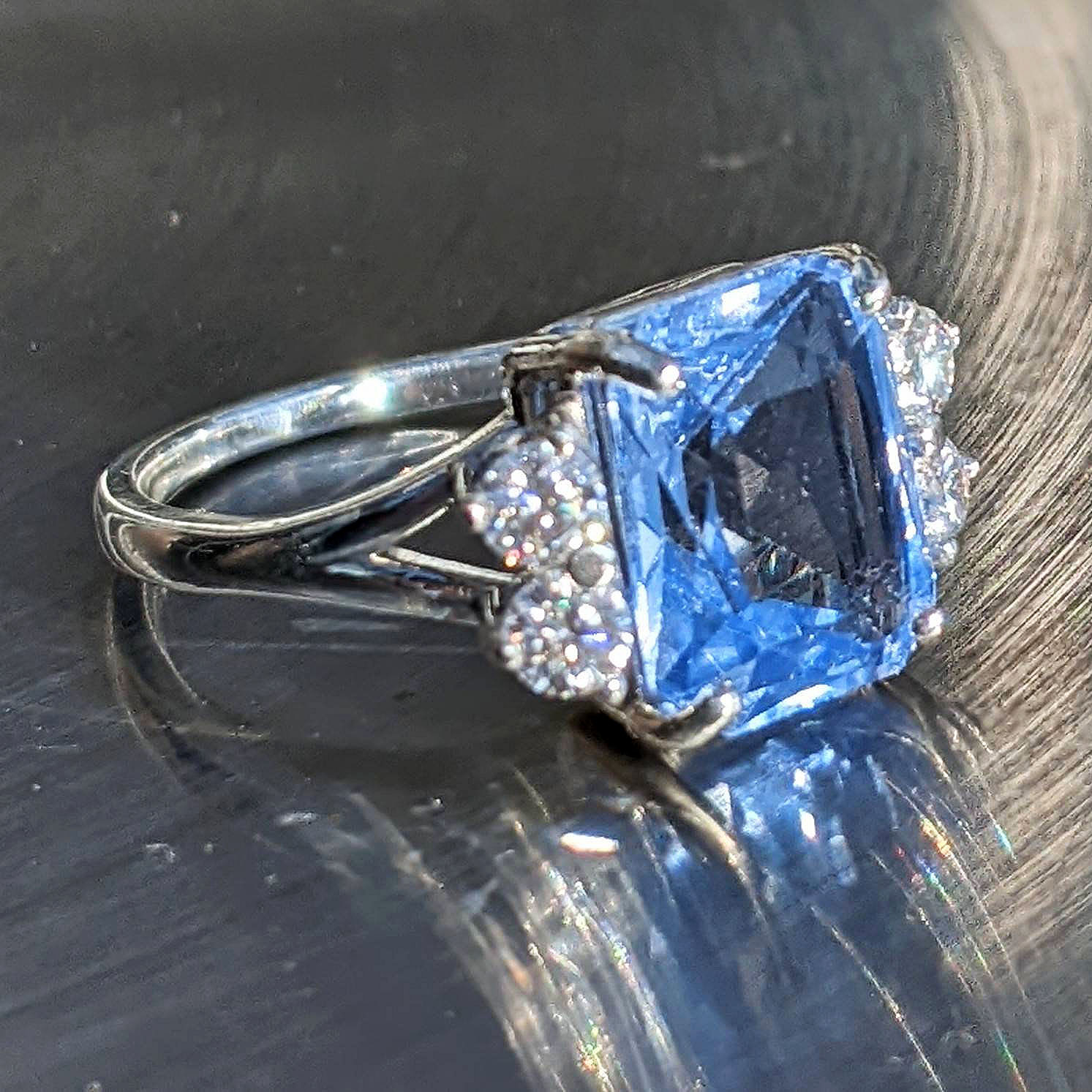 7ct Radiant Cut Aquamarine Sapphire Engagement Ring
