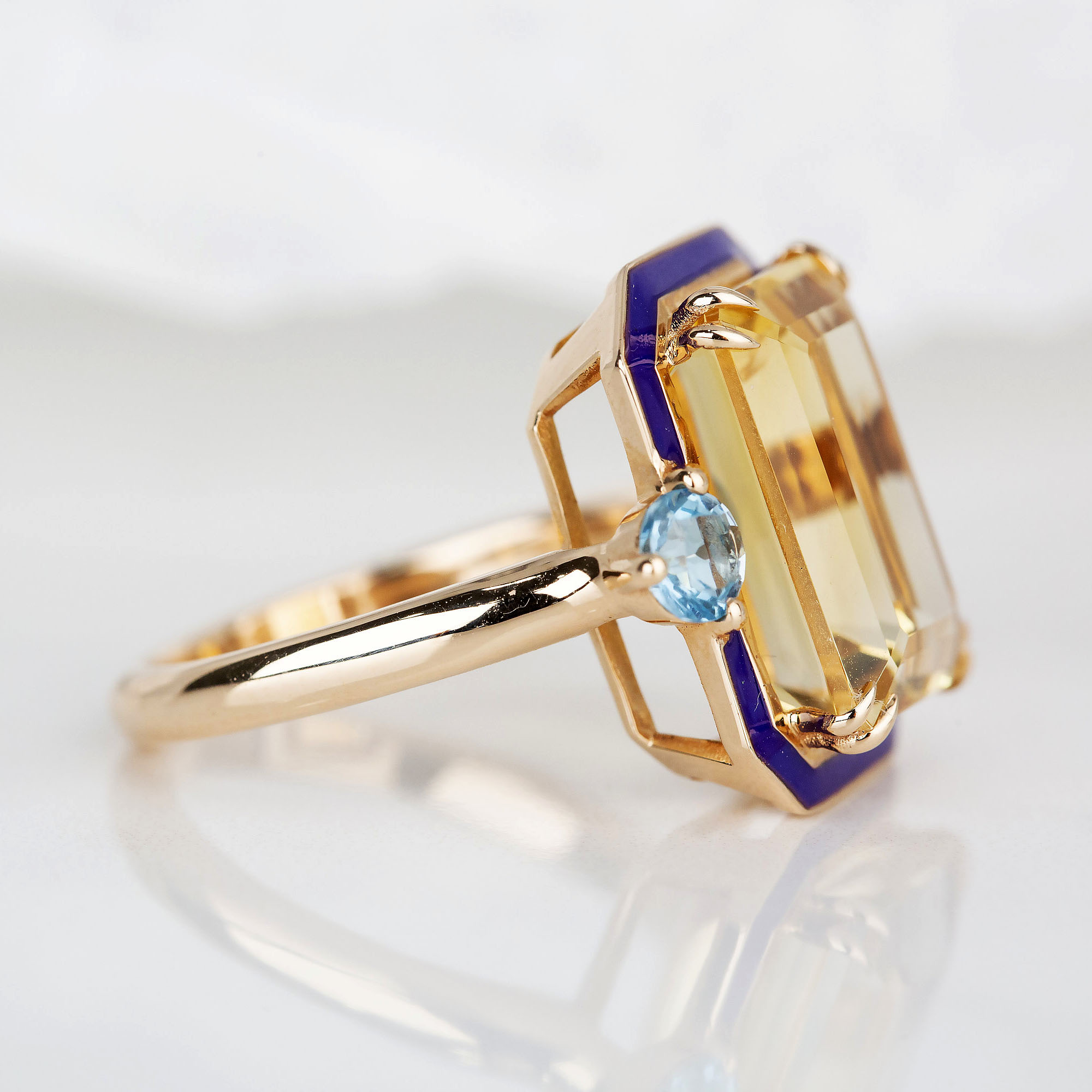 5.76ct Art Deco Emerald Cut Yellow Sapphire Engagement Ring