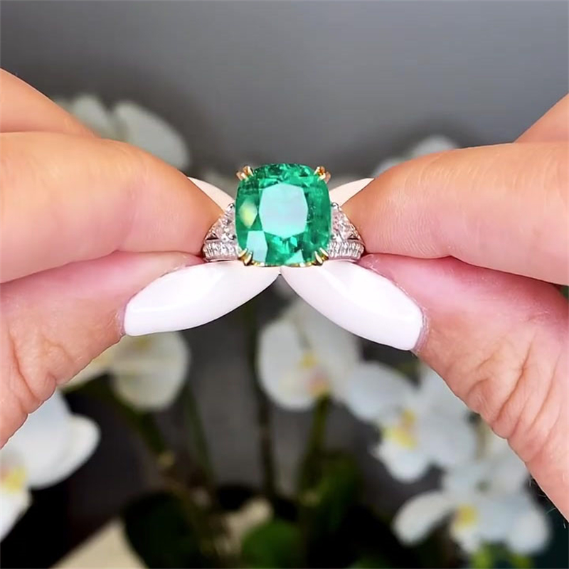 5ct Double Prong Cushion Cut Green Sapphire Engagement Ring
