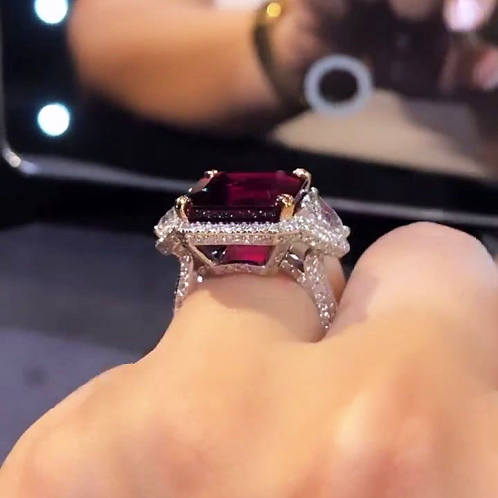 6ct Asscher Cut Ruby Sapphire Engagement Ring