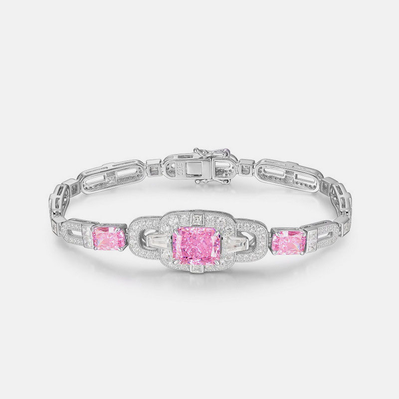 Art Deco Emerald Cut Pink Sapphire Bracelet