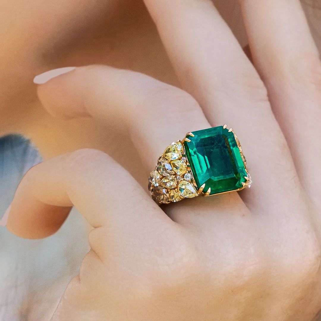 7ct Emerald Cut Emerald Sapphire Engagement Ring