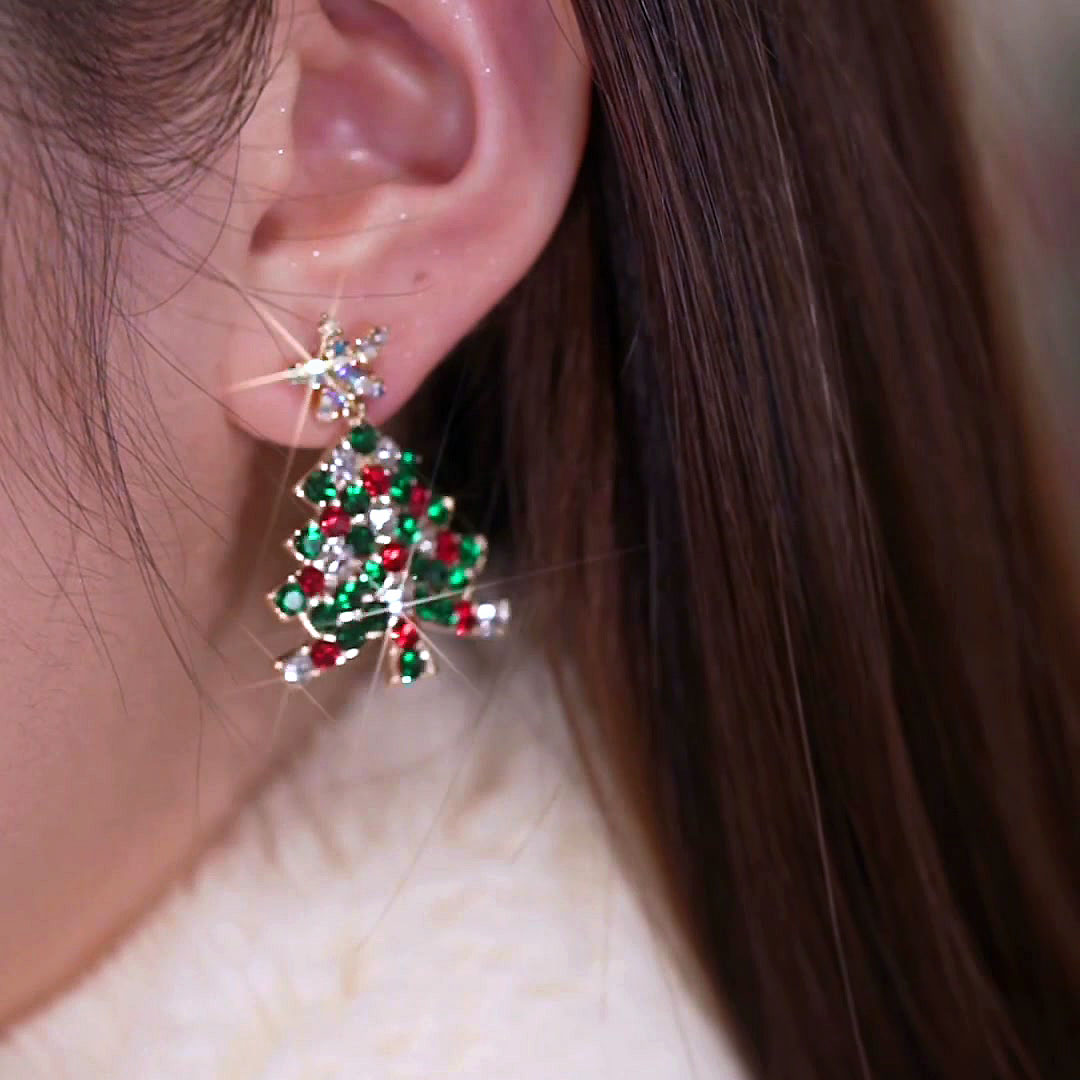 Christmas Tree Round Cut Green Sapphire Drop Earrings