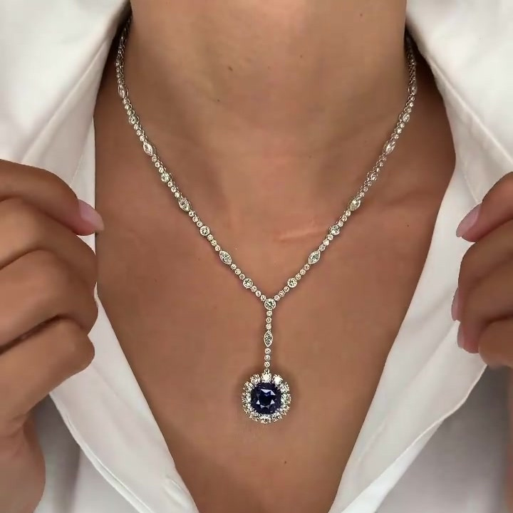 Round&Oval Cut Purple Sapphire Necklace