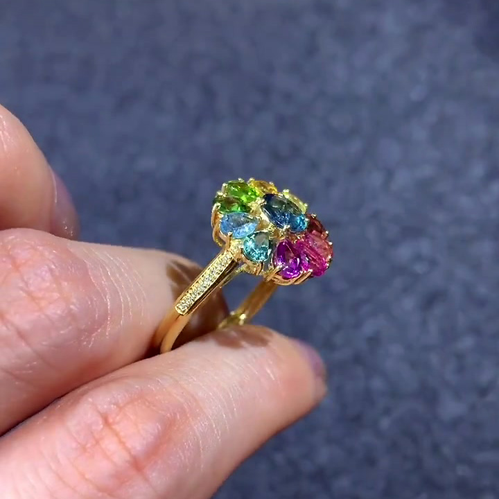 3.55ct Sunflower Design Pear Cut Rainbow Sapphire Engagement Ring