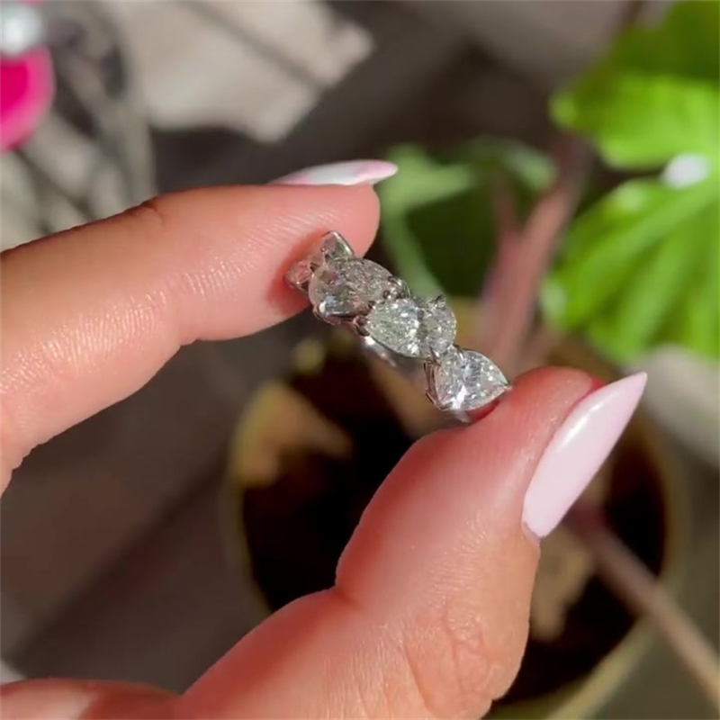 4ct Pear Cut White Sapphire Wedding Band