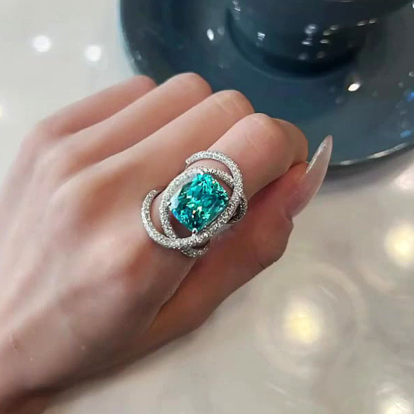 4ct Cushion Cut Green Sapphire Engagement Ring