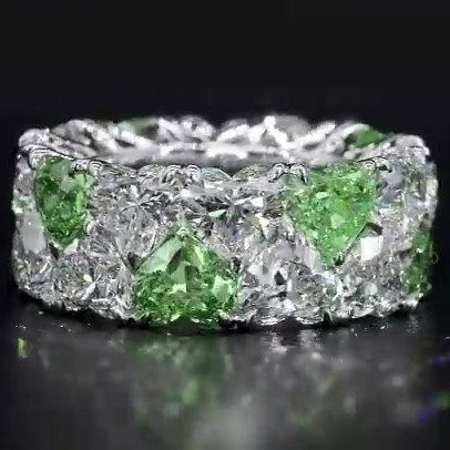 8ct Heart Cut Green Diamond Heart Sapphire Wedding Band