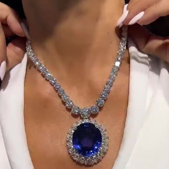 Oval Cut Blue Sapphire Pendant Necklace
