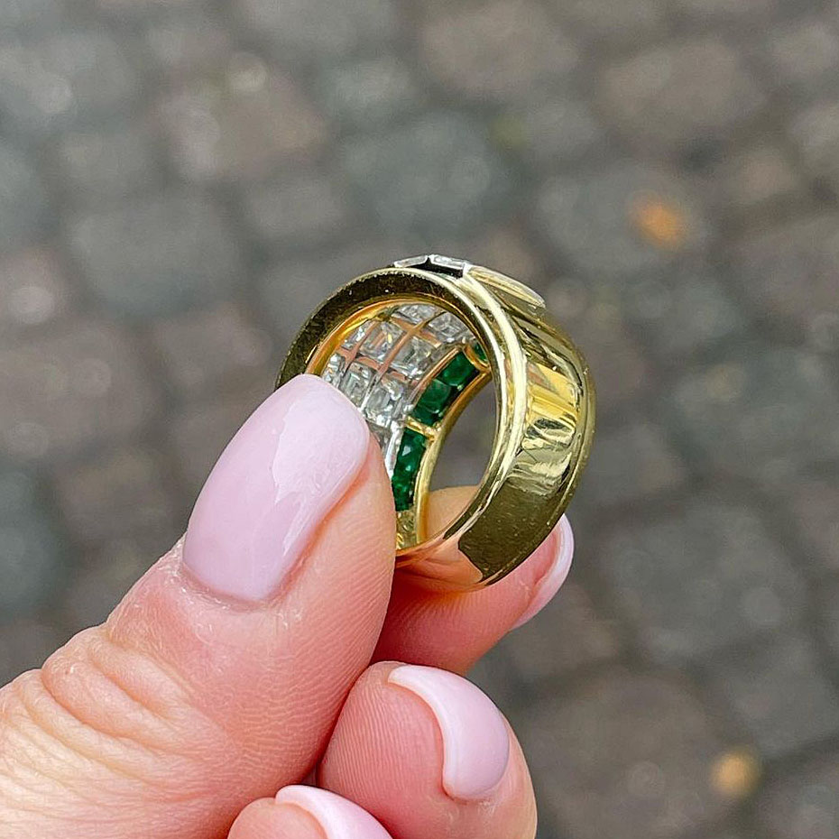 8.35ct Asscher Cut Emerald Sapphire Eternity Ring