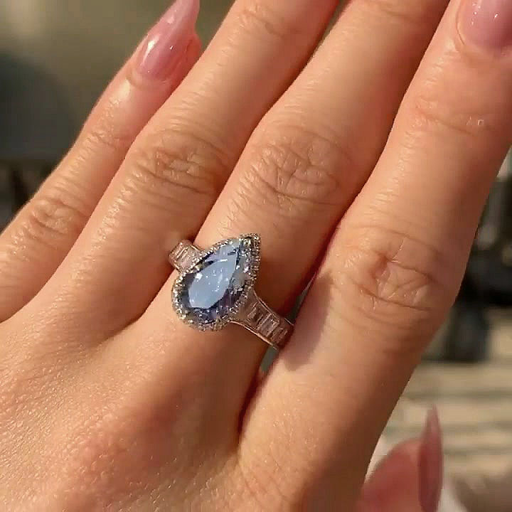 4ct Pear Cut Blue Sapphire Engagement Ring
