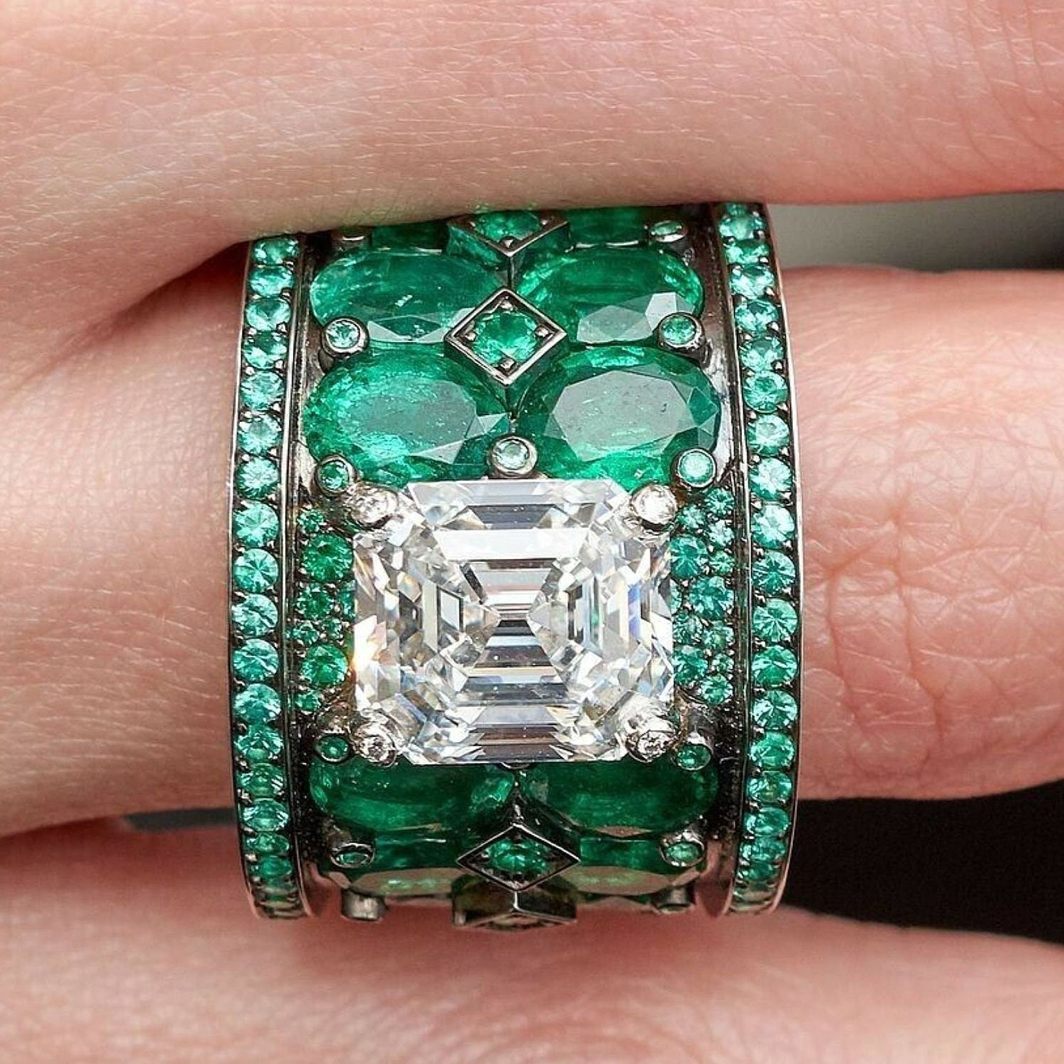 3ct Emerald Cut Emerald Sapphire Engagement Ring