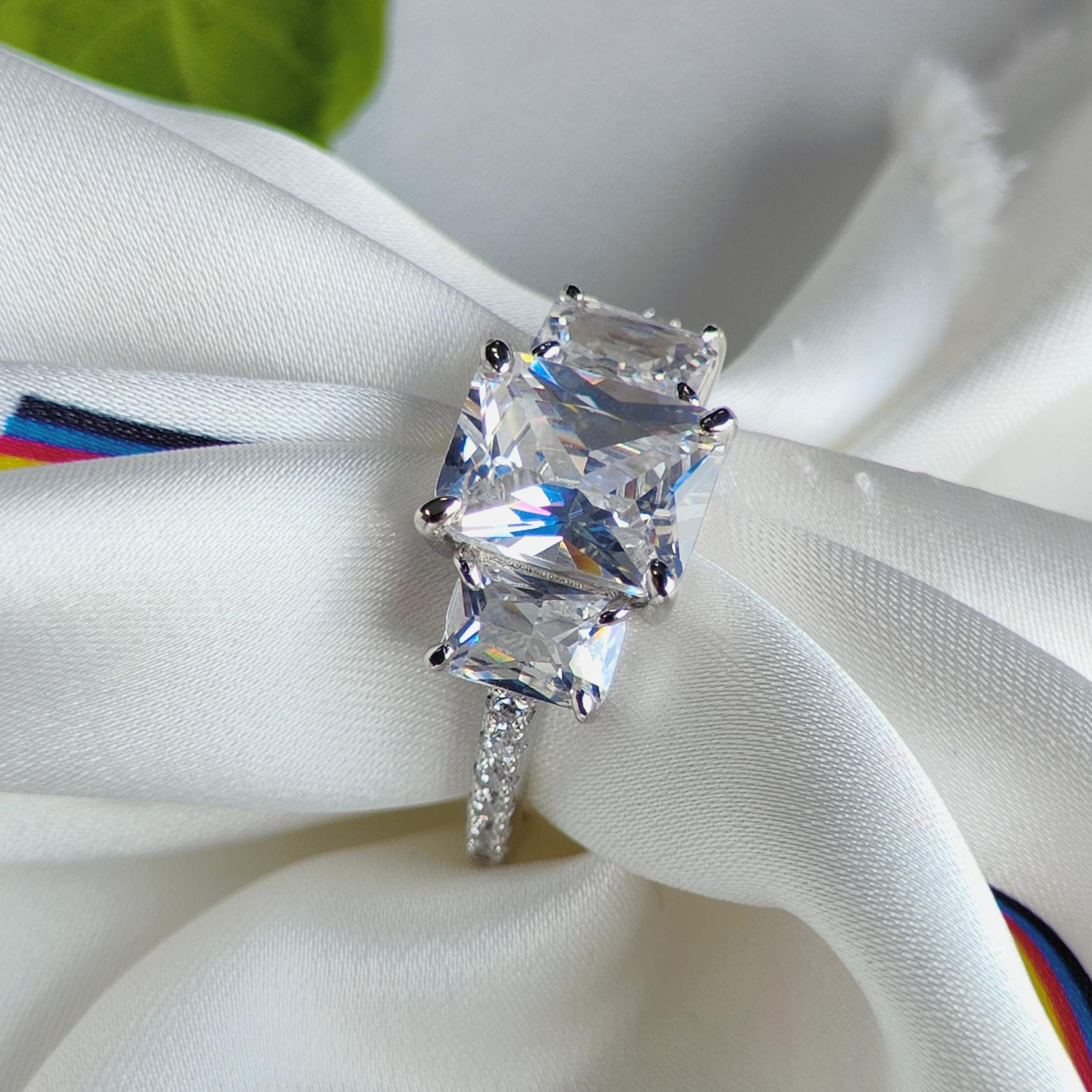 4ct Three-stone Radiant Cut White Sapphire Engagement Ring