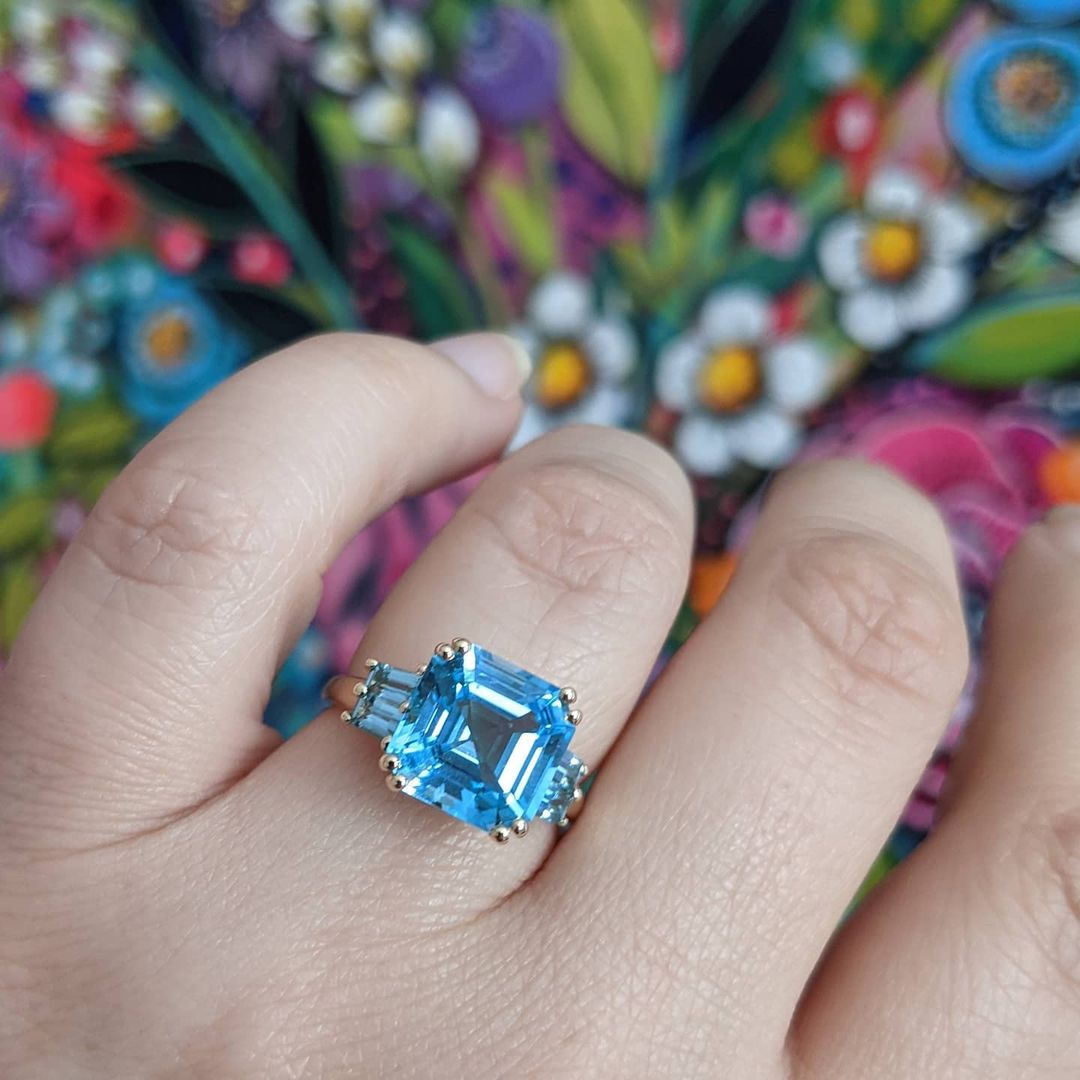 5ct Asscher Cut Aquamarine Sapphire Engagement Ring
