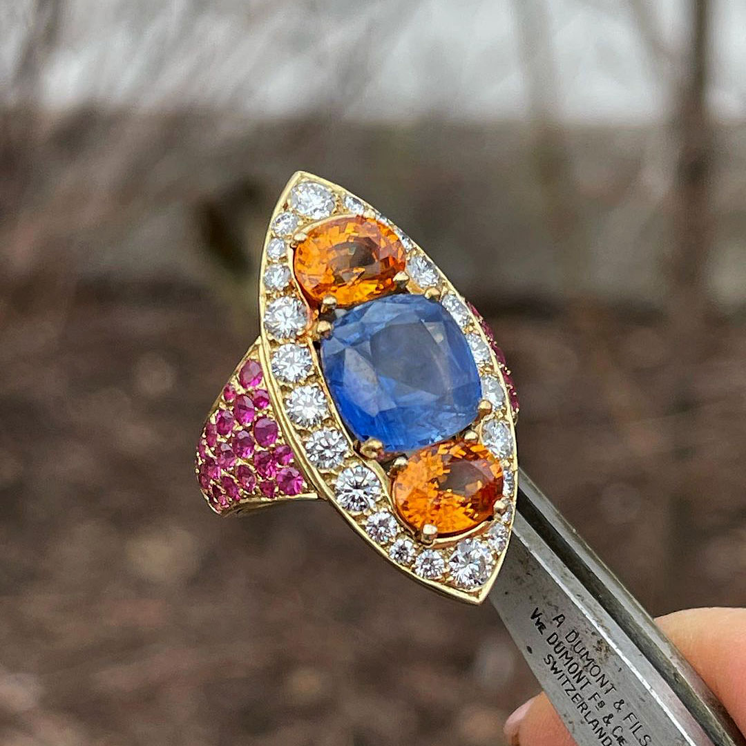 8.25ct Cushion Cut Blue Sapphire Eternity Ring