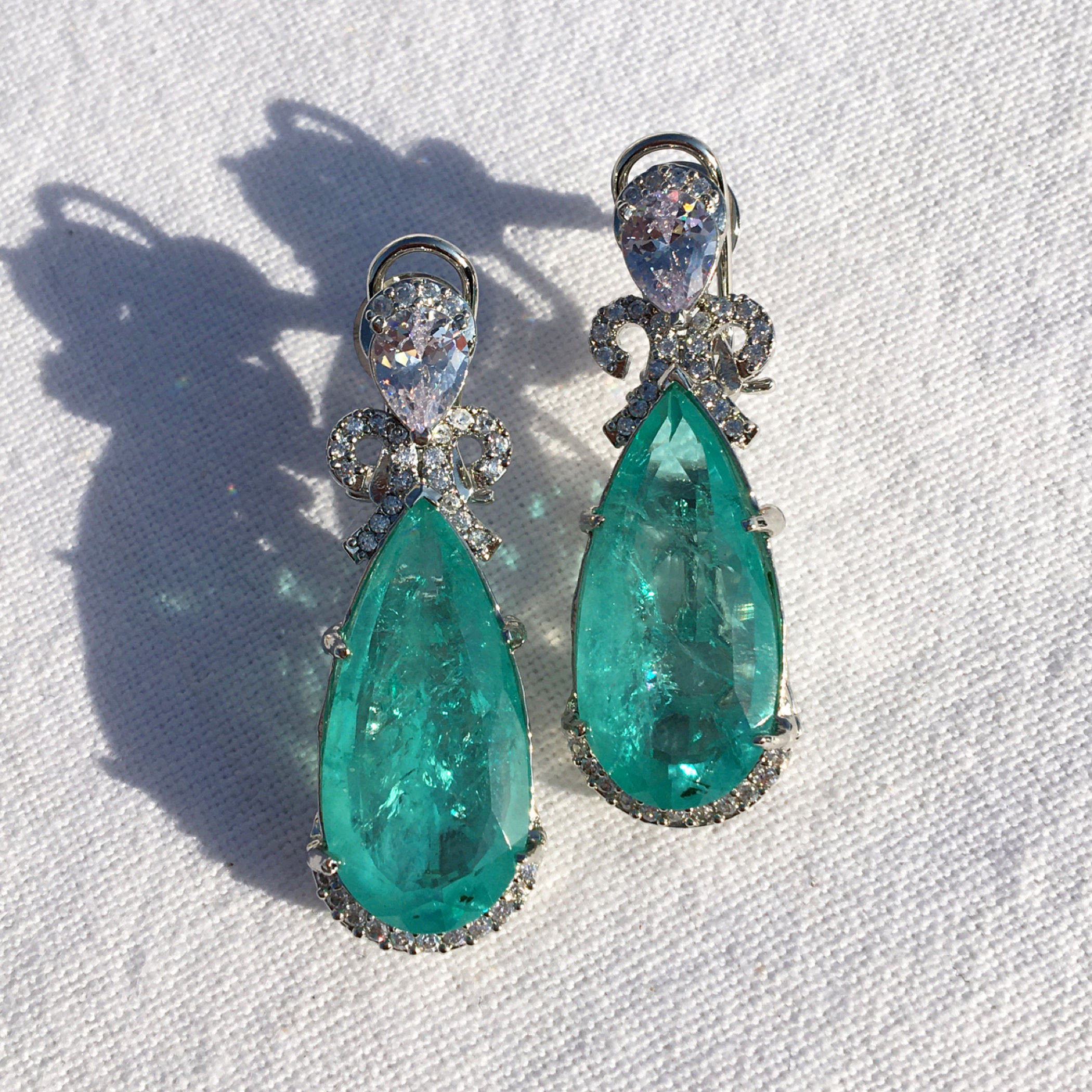 Pear Cut Green Sapphire Drop Earrings