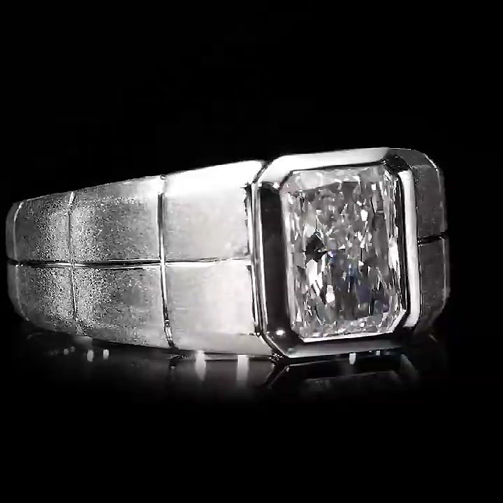 3ct Radiant Cut White Sapphire Men's Engagement Ring