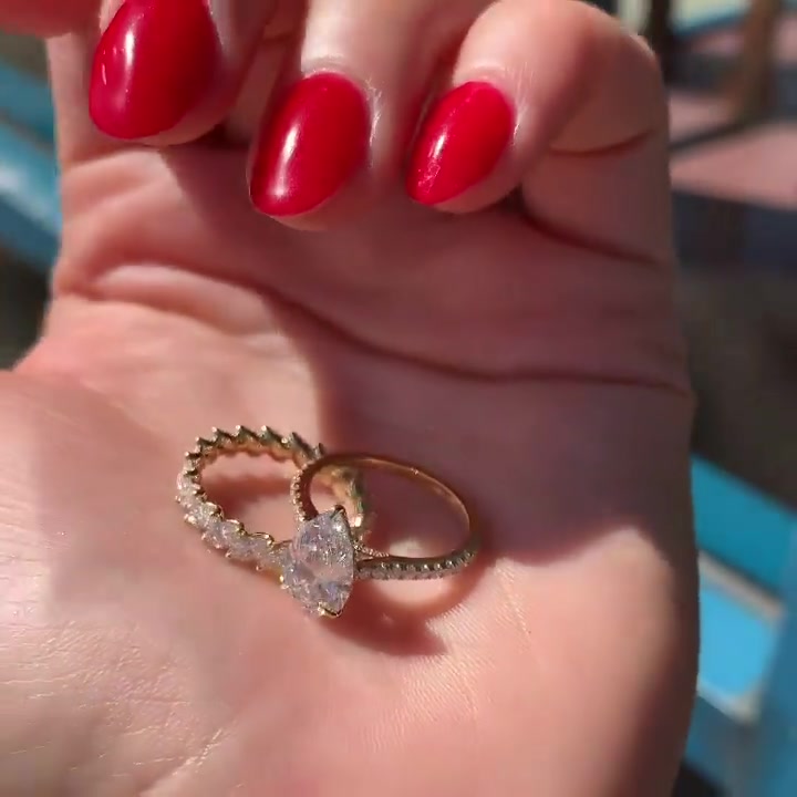 3ct Pear Cut White Sapphire Wedding Set