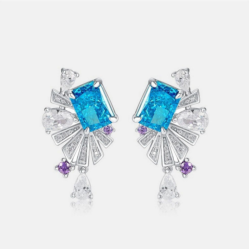 Radiant Cut Aquamarine Sapphire Drop Earrings