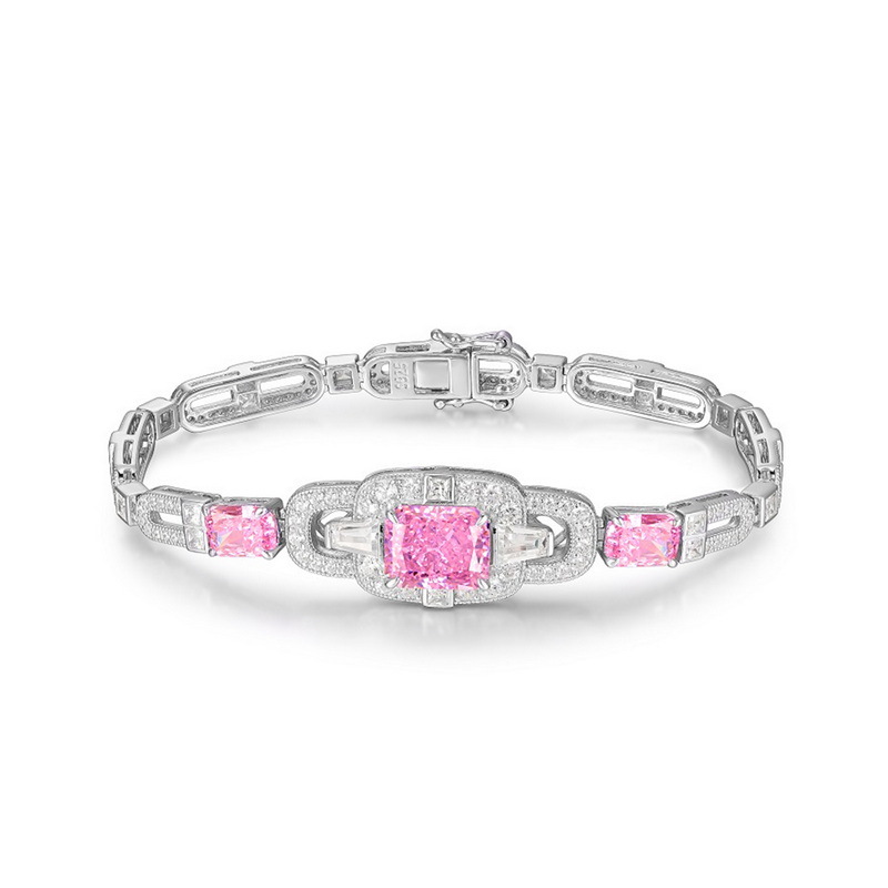 Art Deco Emerald Cut Pink Sapphire Bracelet