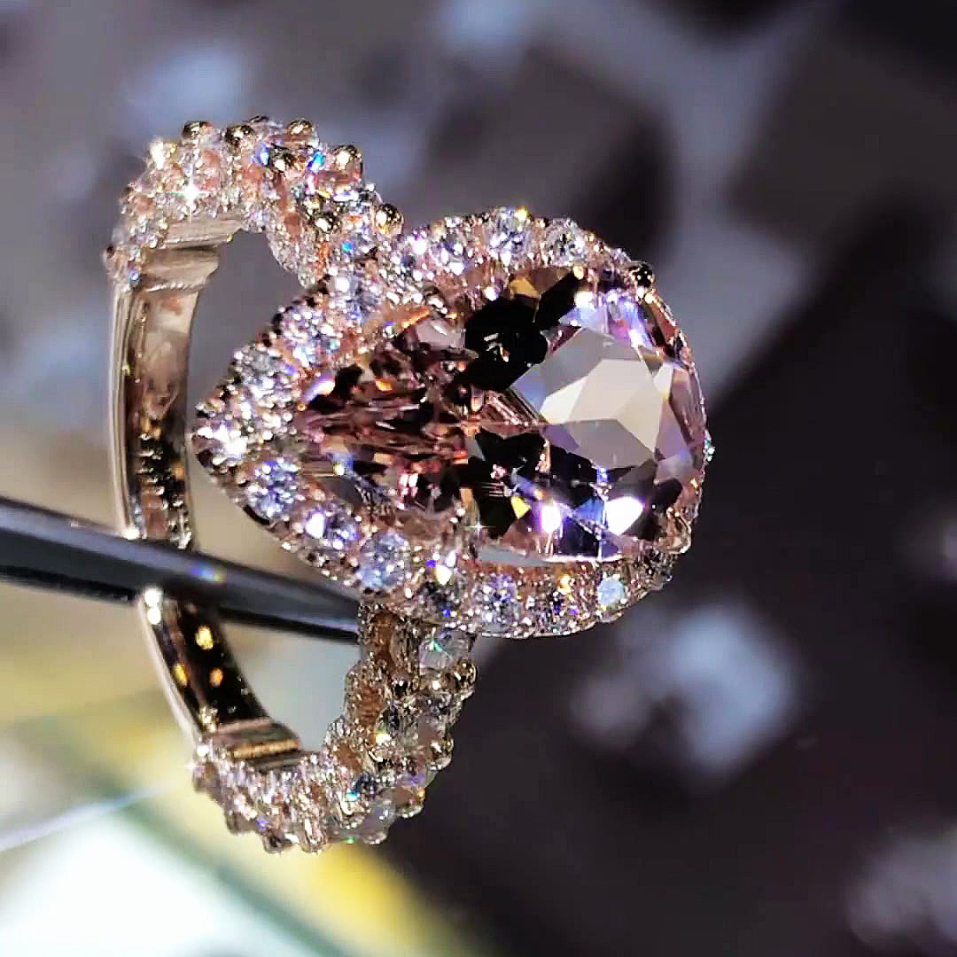 6ct Halo Pear Cut Pink Sapphire Engagement Ring