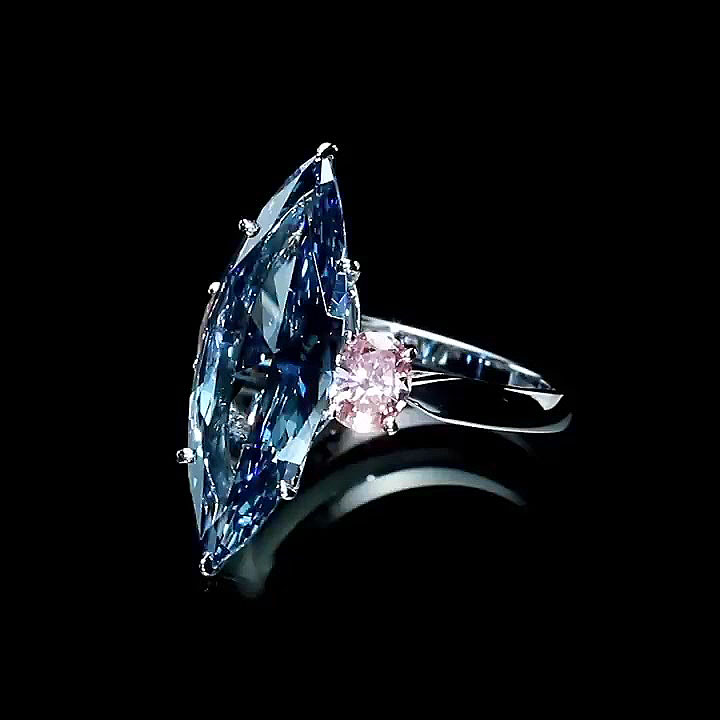 5ct Three-Stone Marquise Cut Blue Sapphire Engagement Ring