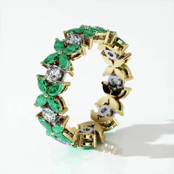 6ct Marquise Cut Emerald Sapphire Eternity Ring