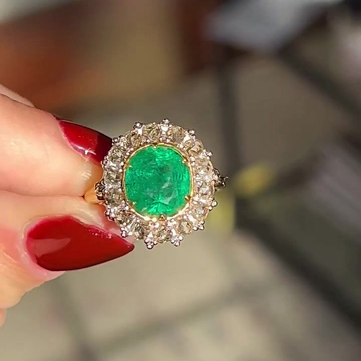 4ct Halo Oval Cut Emerald Sapphire Engagement Ring