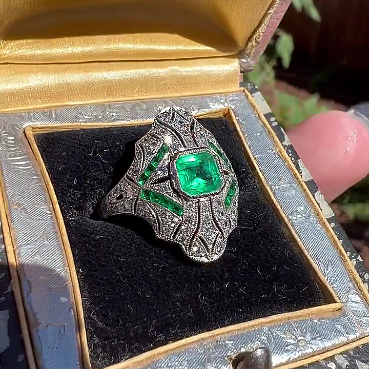 3ct Art Deco Asscher Cut Emerald Sapphire Engagement Ring