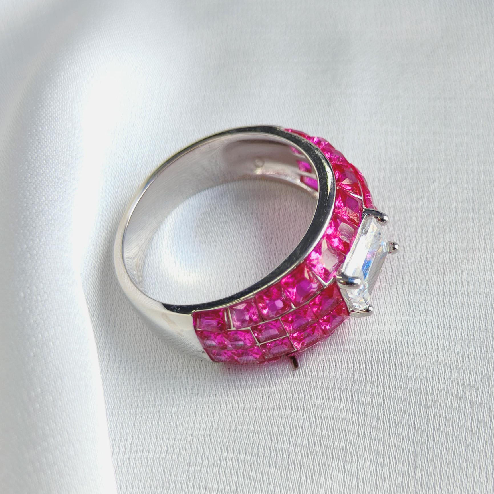 3ct Emerald Cut Ruby Sapphire Cocktail Ring