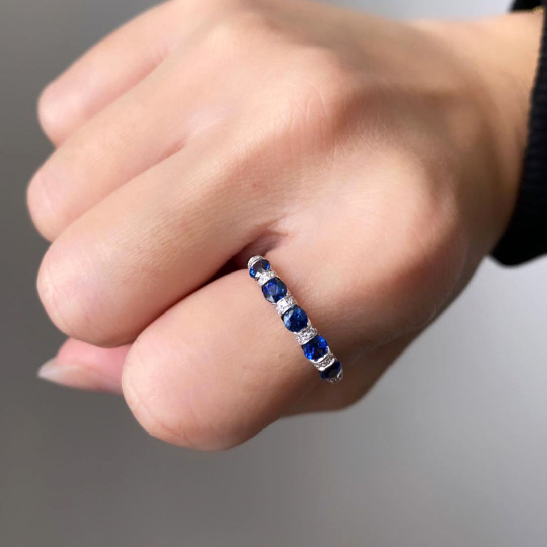 2.75ct Round Cut Blue Sapphire Eternity Ring