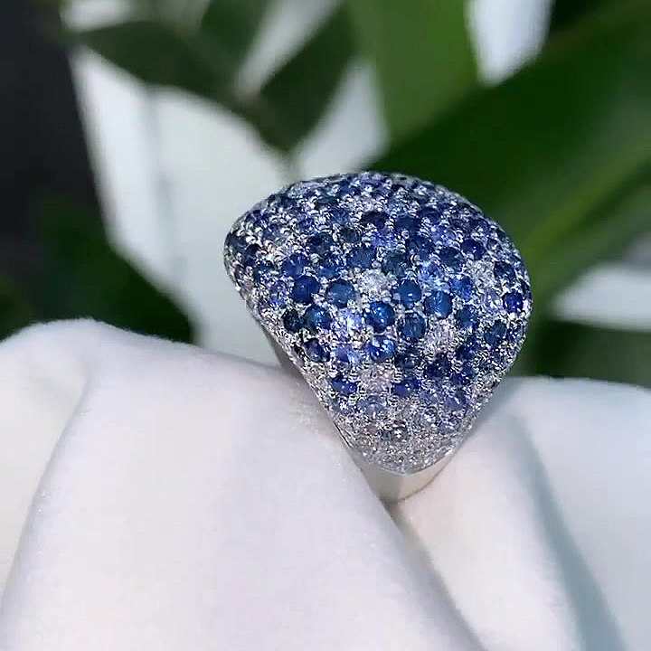 10.4ct Round Cut Blue Sapphire Cocktail Ring