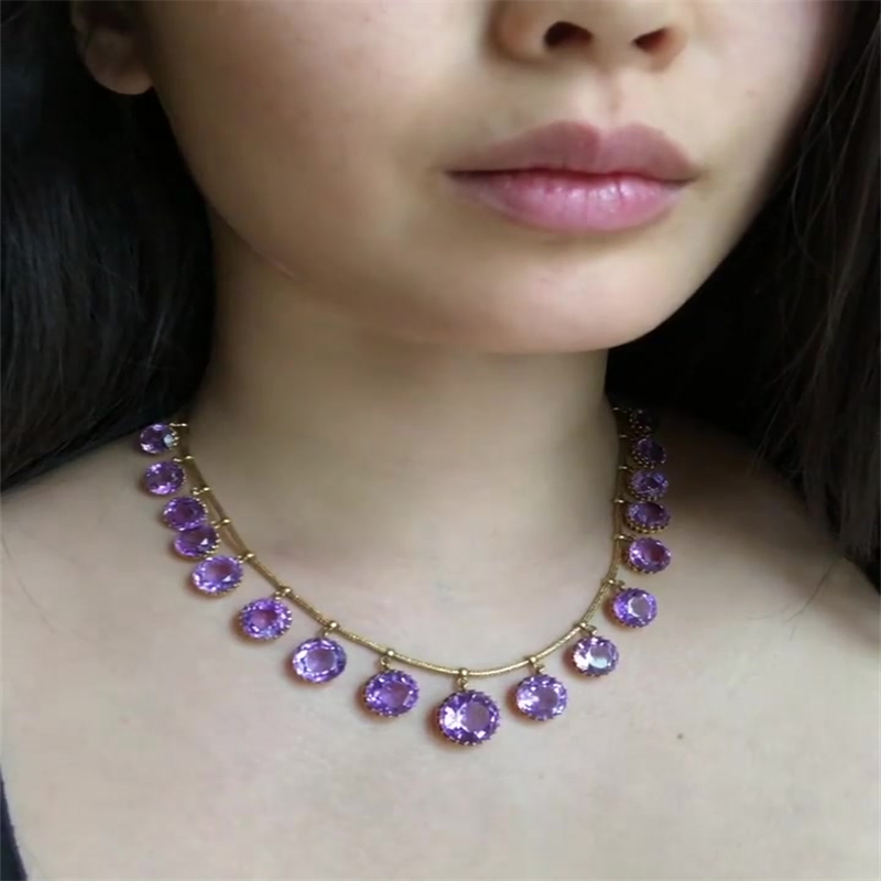 Round Cut Purple Sapphire Necklace