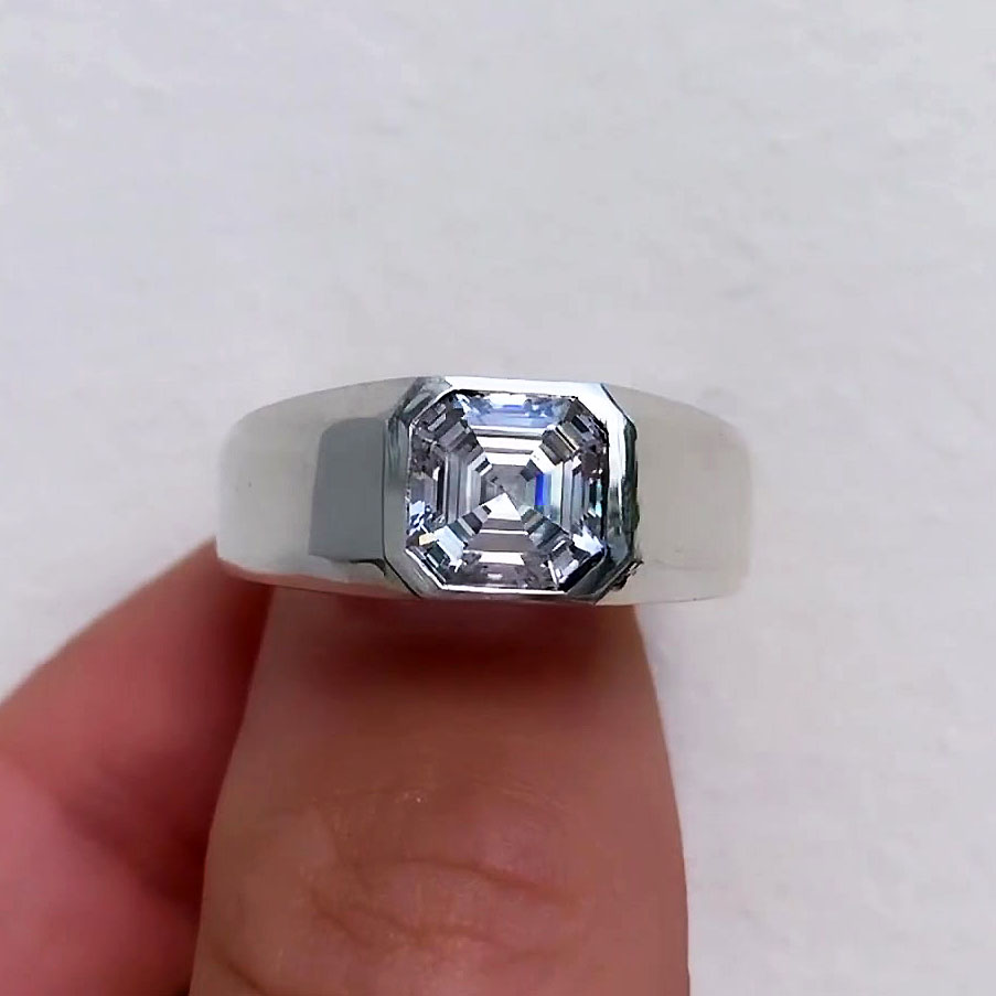 4ct Asscher Cut White Sapphire Men's Engagement Ring