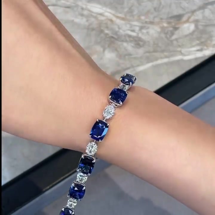 Oval Cut Blue&White Sapphire Bracelet