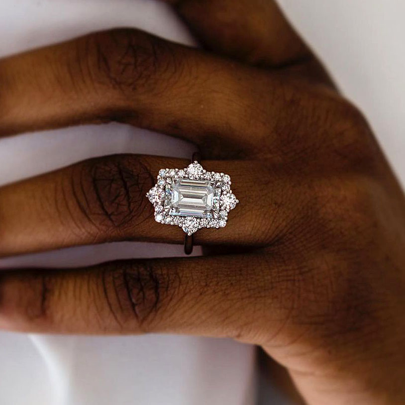 3ct Emerald Cut White Sapphire Engagement Ring