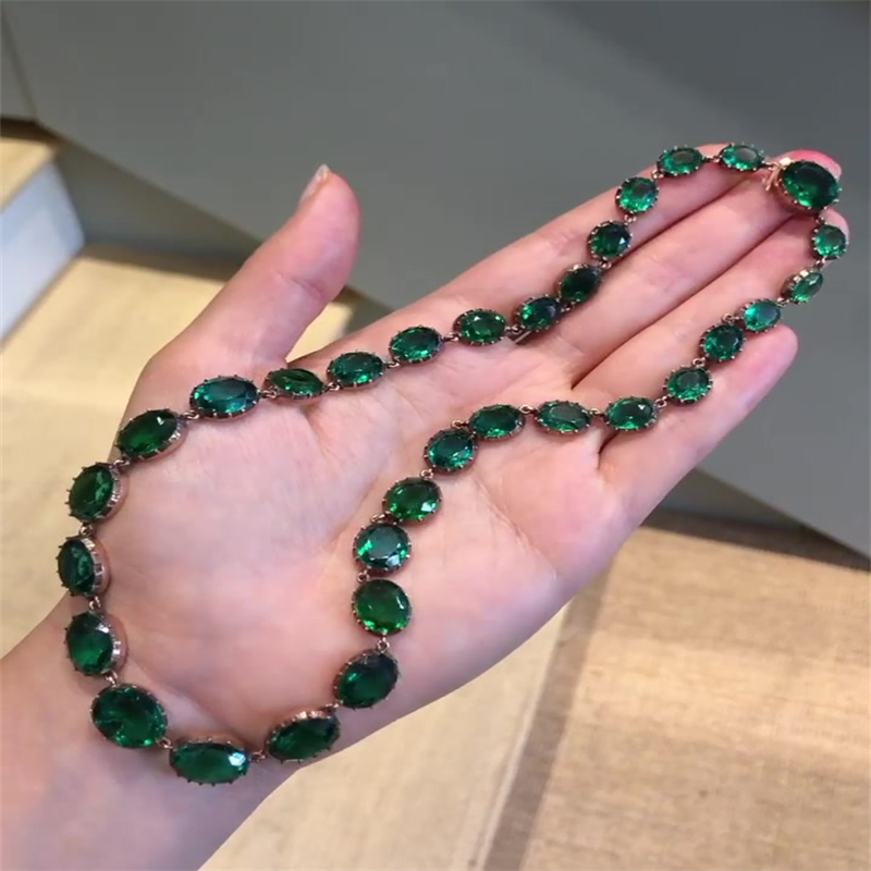 Round Cut Emerald Sapphire Necklace