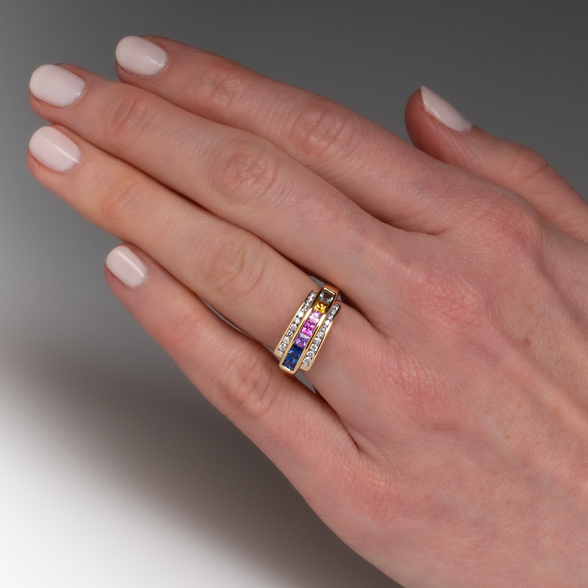 3.75ct Princess Cut Rainbow Sapphire Eternity Ring