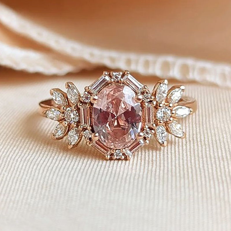 3ct Halo Oval Cut Pink Sapphire Engagement Ring in Rose Gold