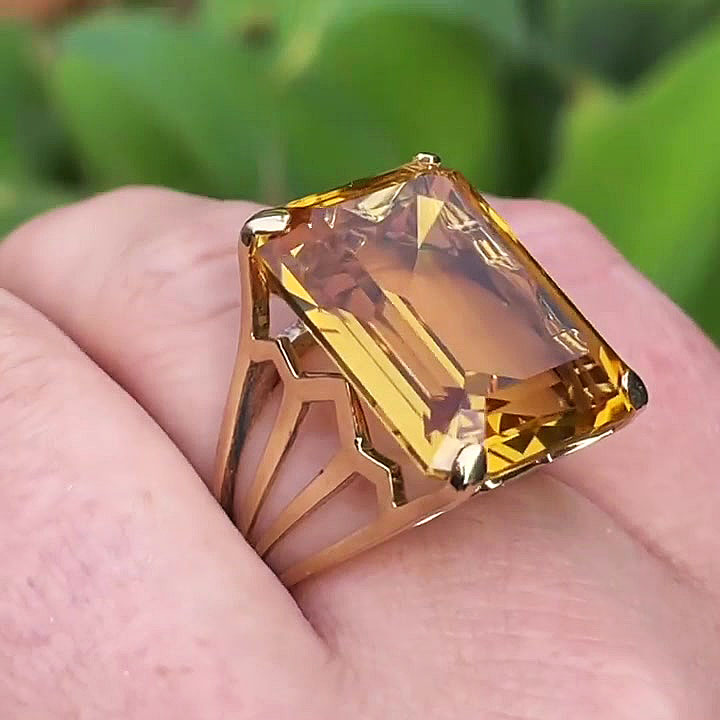 7ct Emerald Cut Yellow Sapphire Engagement Ring