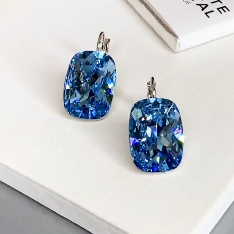 6ct Radiant Cut Blue Sapphire Drop Earrings