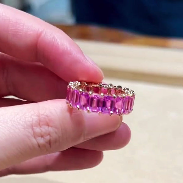 5.25ct Emerald Cut Pink Sapphire Eternity Ring