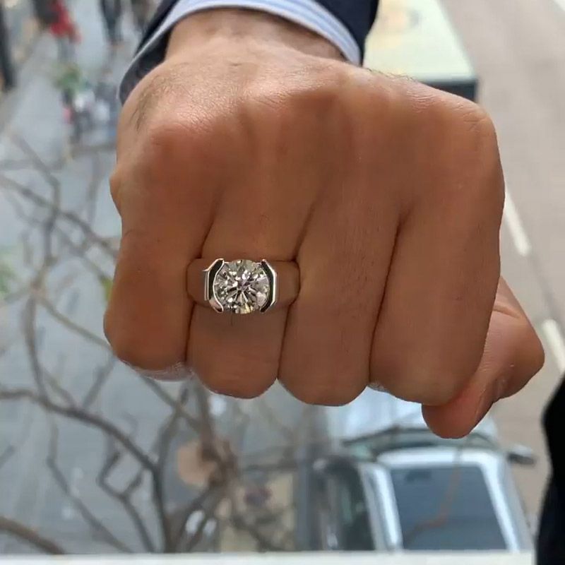 4ct Round Brilliant Cut White Sapphire Men's Engagement Ring