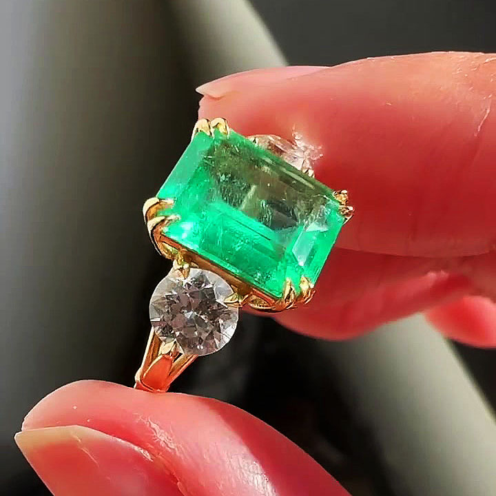 5ct Emerald Cut Emerald Sapphire Engagement Ring