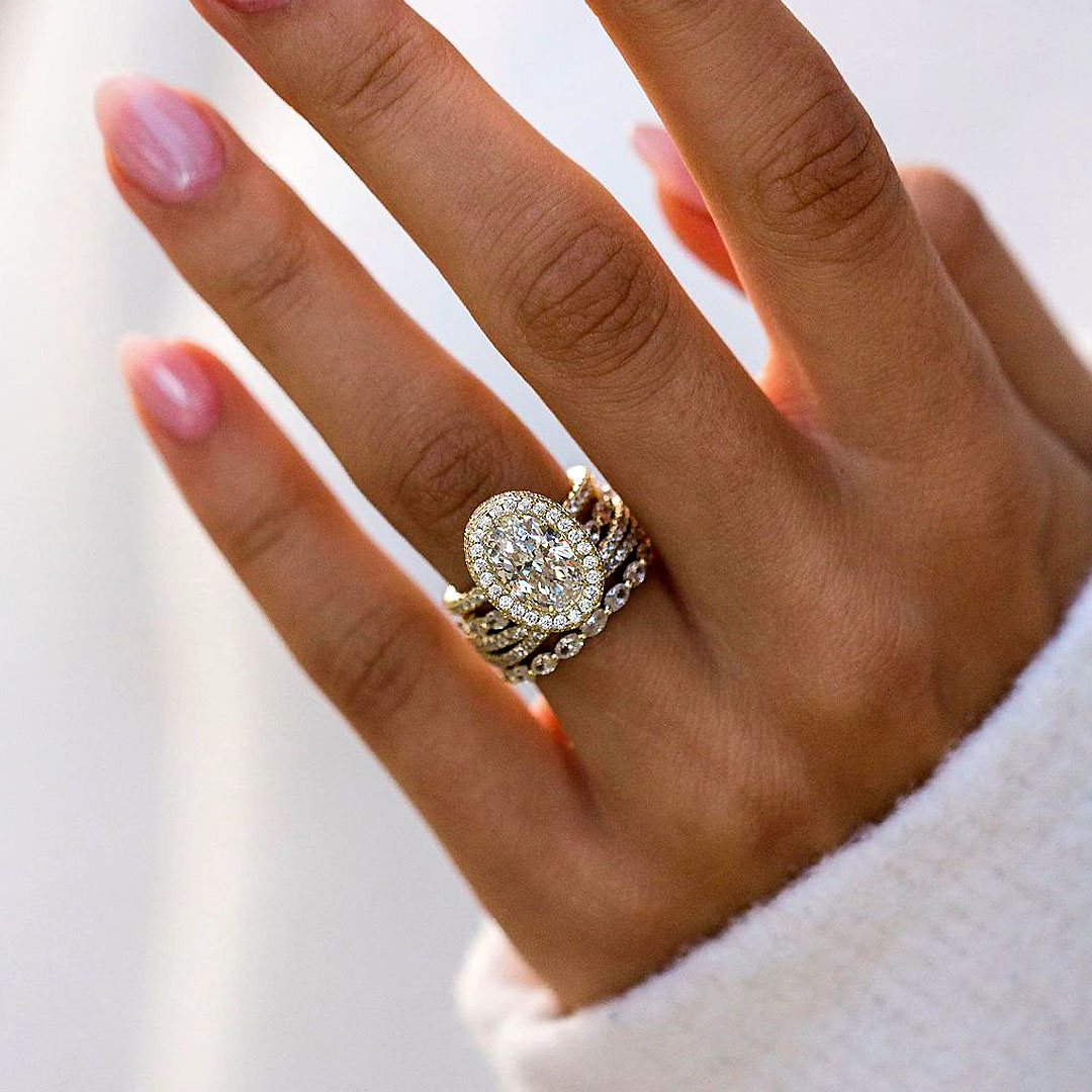 4ct Oval Cut White Sapphire Wedding Set Rings/5pcs