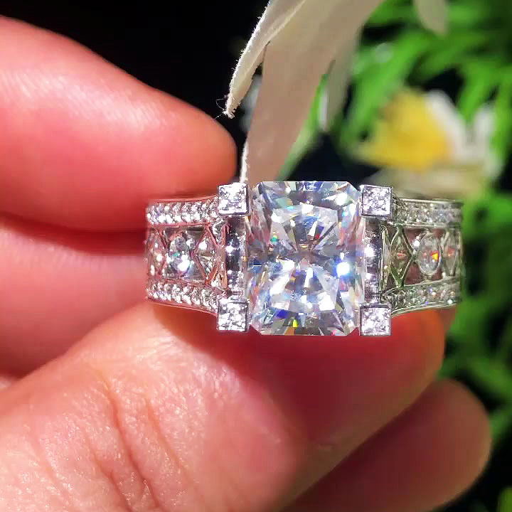 4ct Radiant Cut White Sapphire Engagement Ring