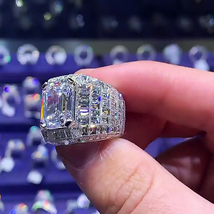 5ct Emerald Cut White Sapphire Men's Cocktail Ring