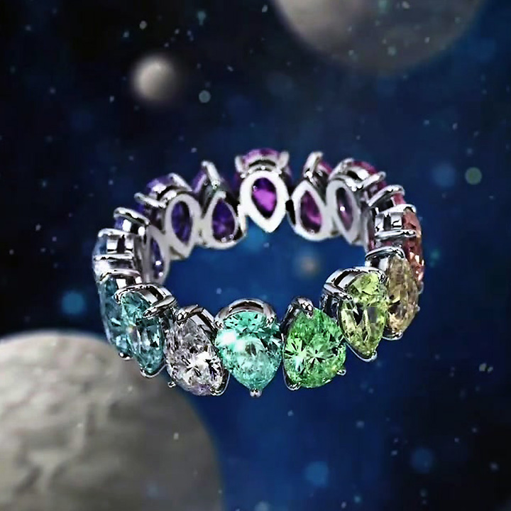 6.25ct Pear Cut Rainbow Sapphire Eternity Ring