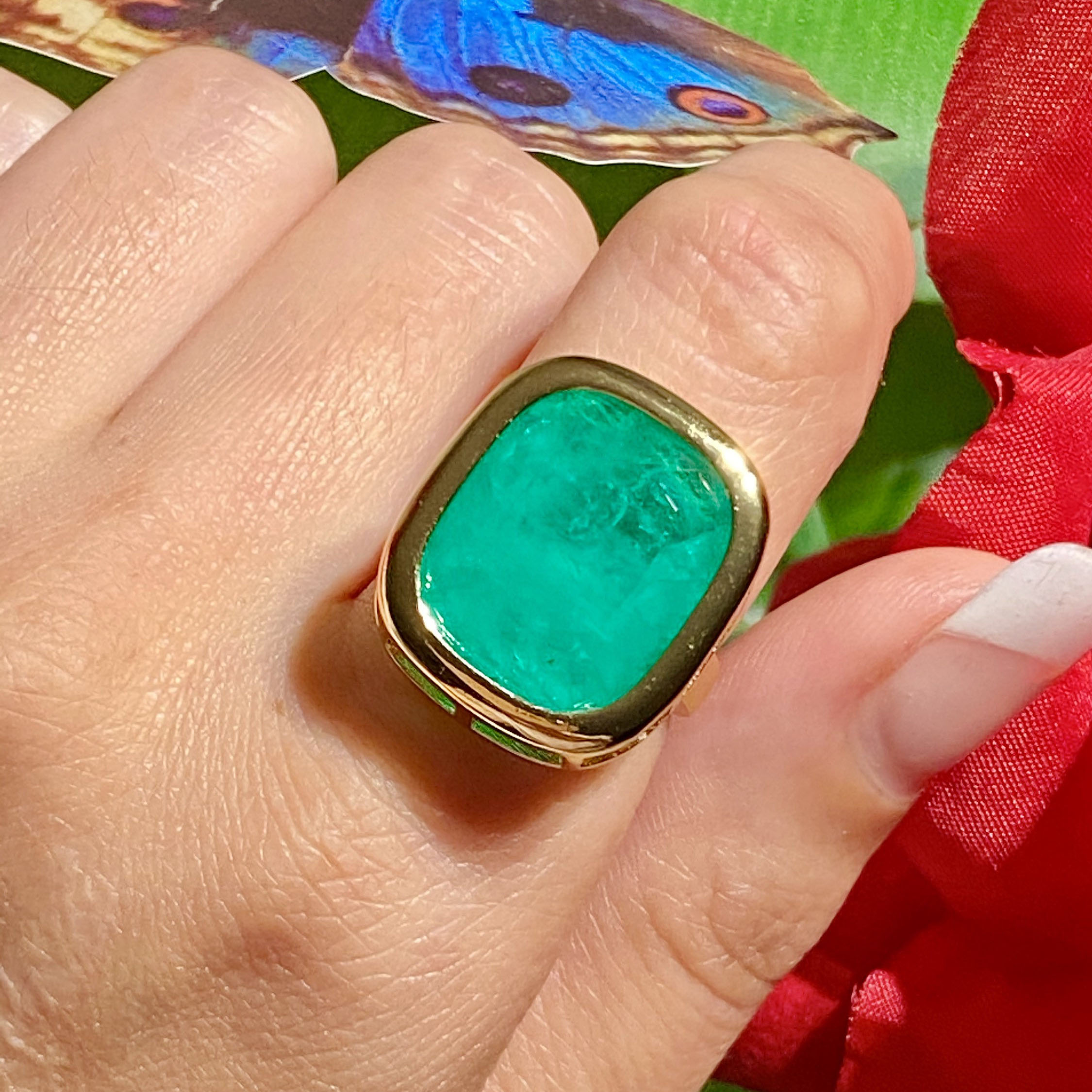 8ct Colombian Cushion Cut Emerald Sapphire Engagement Ring