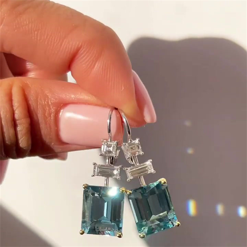 4ct Emerald Cut Aquamarine Sterling Silver Earrings